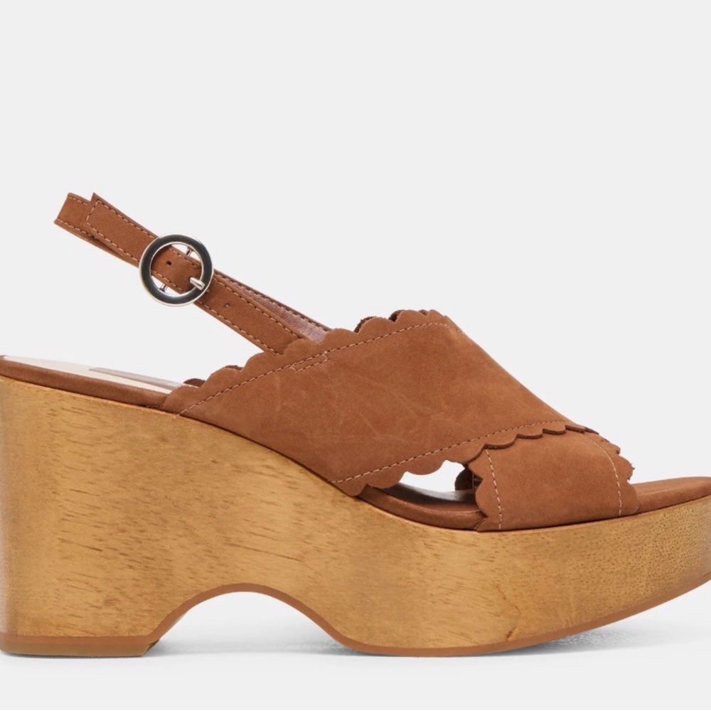 Dolce Vita Brown Scalloped Wedge Sandals